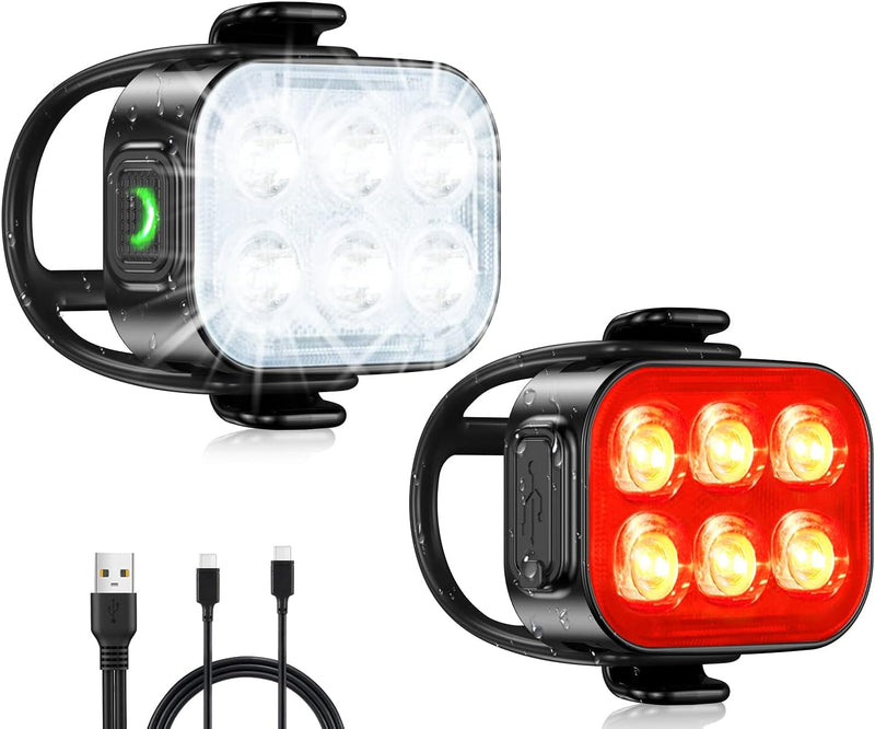 ECM Bicycle Front and Tail Light Set USB Rechargeable Front and Rear Bike Lights Waterproof IP65 Multiple Modes Easy to Install
