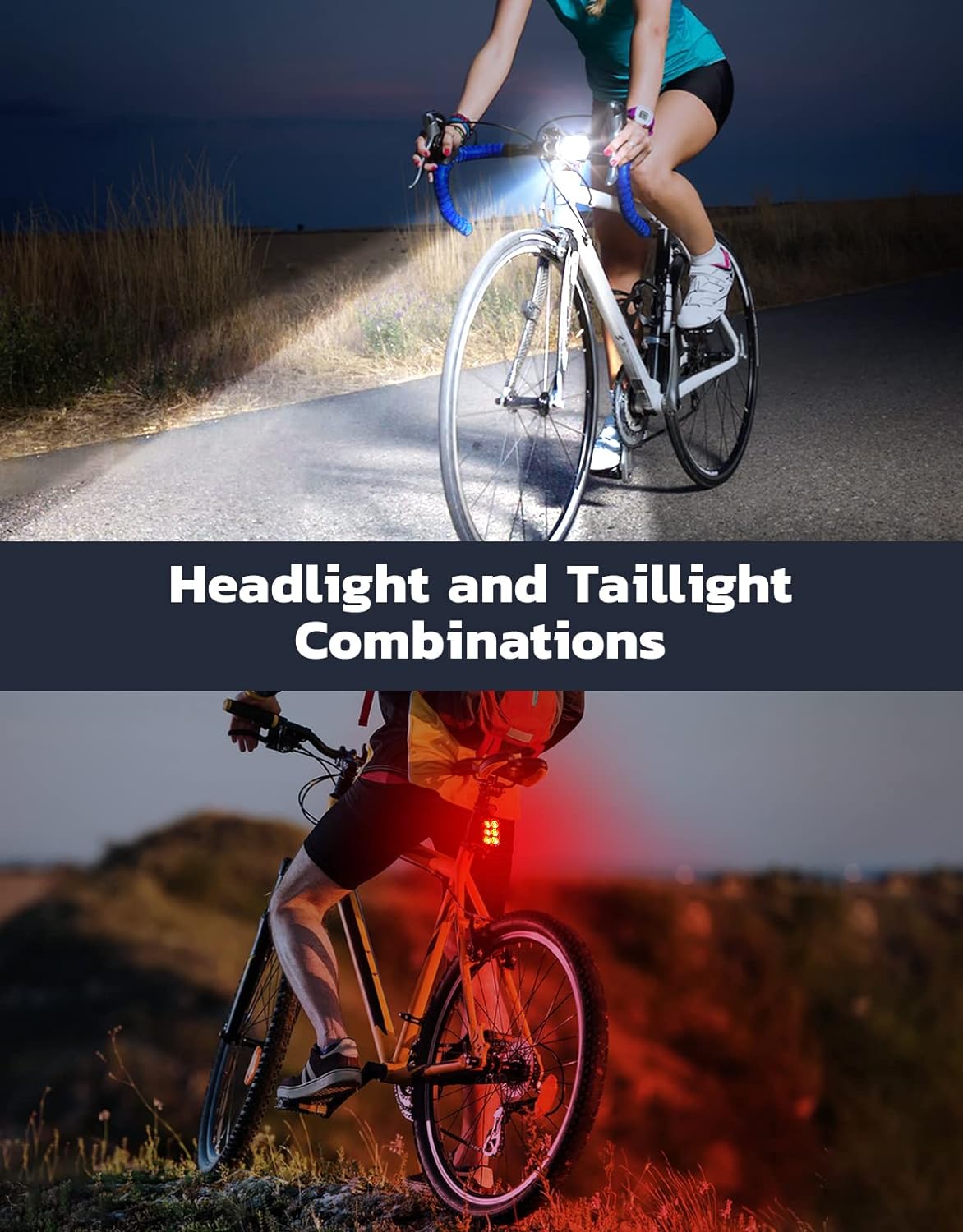 ECM Bicycle Front and Tail Light Set USB Rechargeable Front and Rear Bike Lights Waterproof IP65 Multiple Modes Easy to Install
