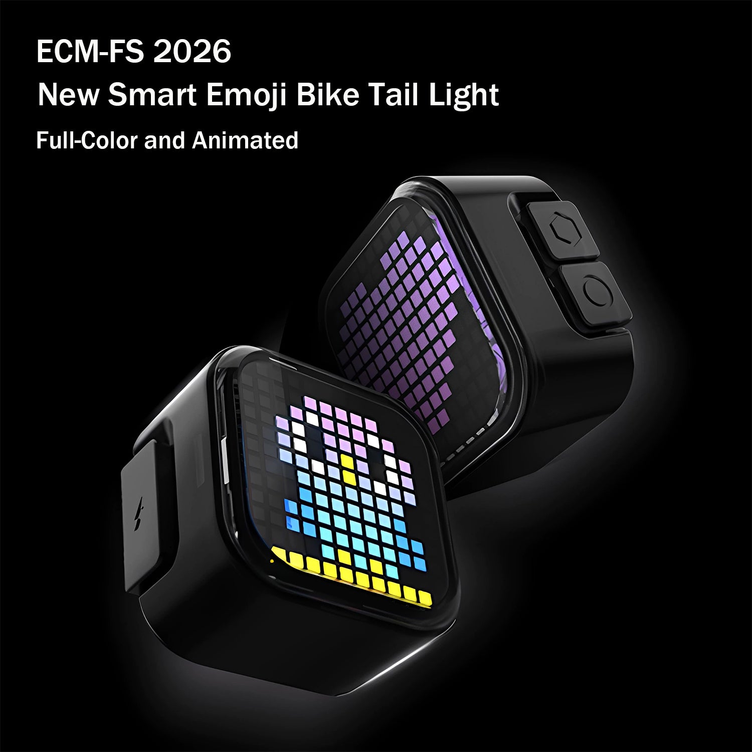 ECM New Full-Color Smart Emoji Taillight for Road & Mountain Bikes — Features Brake Sensing, Long Battery Life, Rechargeable Design, and Waterproof Protection