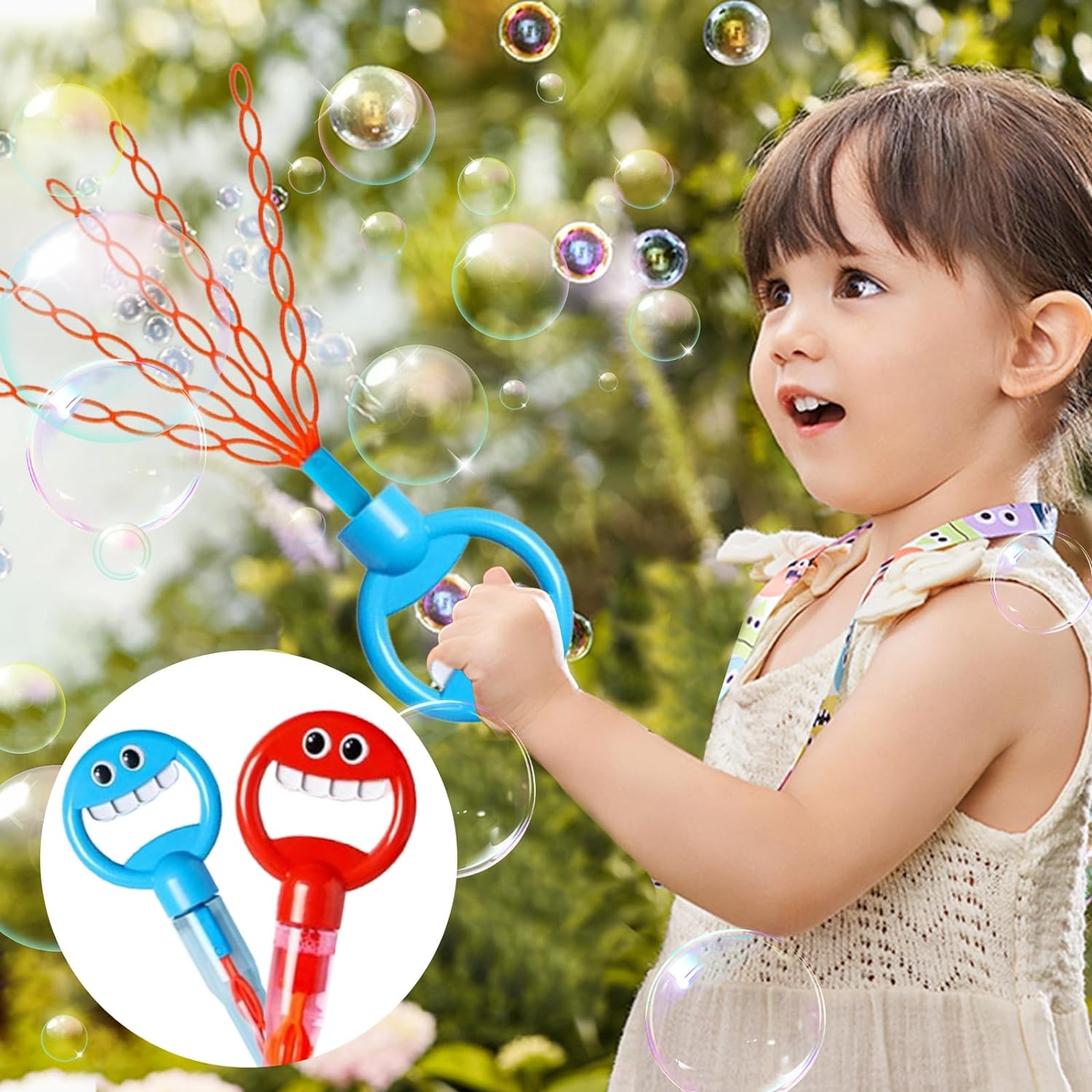 ECM Smiley Face Bubble Wand with Bubble Refill, Kids Bubble Wand Toy, Bubble Machine for Summer Toy Party, Outdoor Activities, Kids Gifts