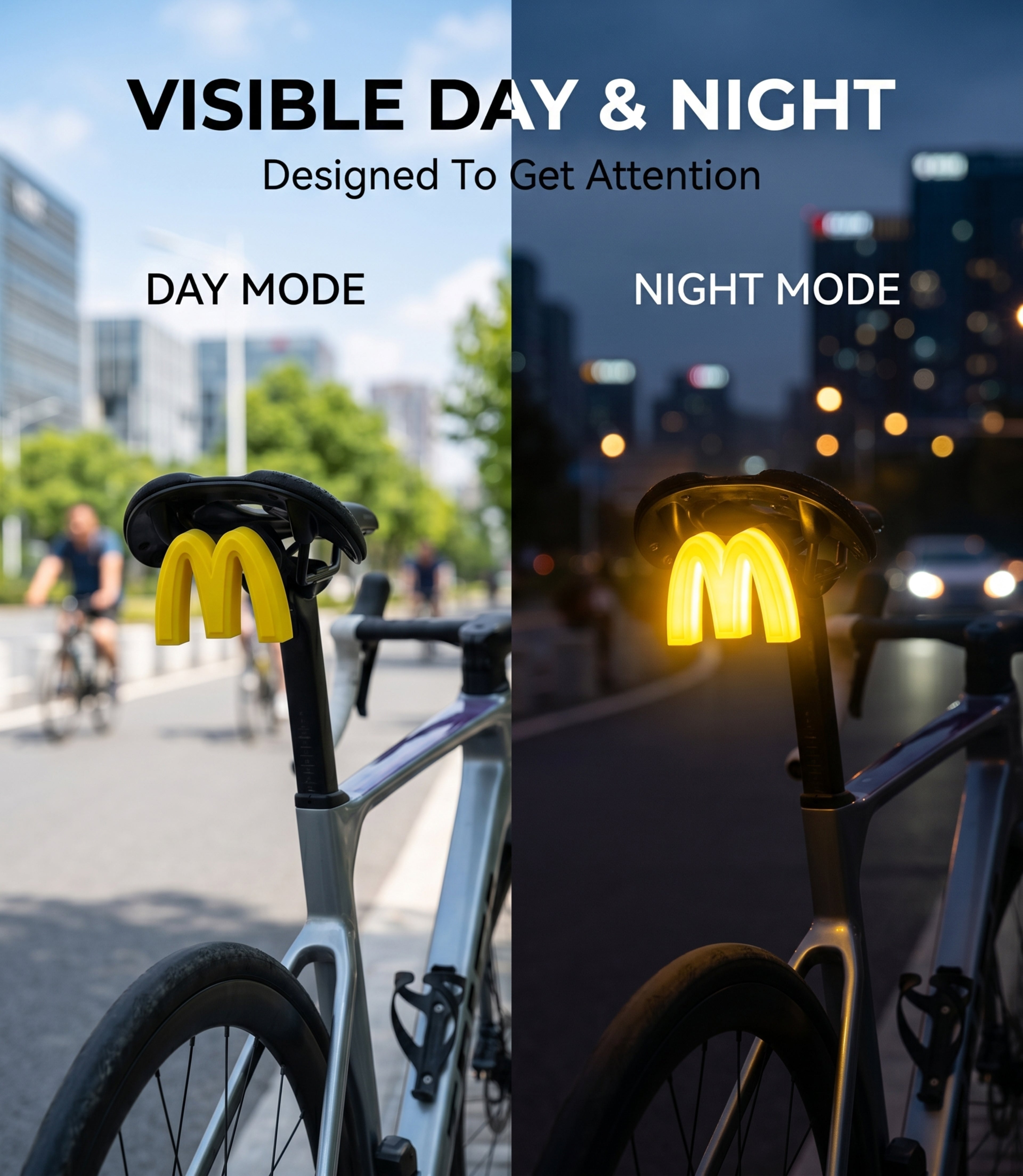 ECM New Product: Creative, Personalized, Waterproof, Rechargeable Road Bike Tail Light (McDonald's Style)