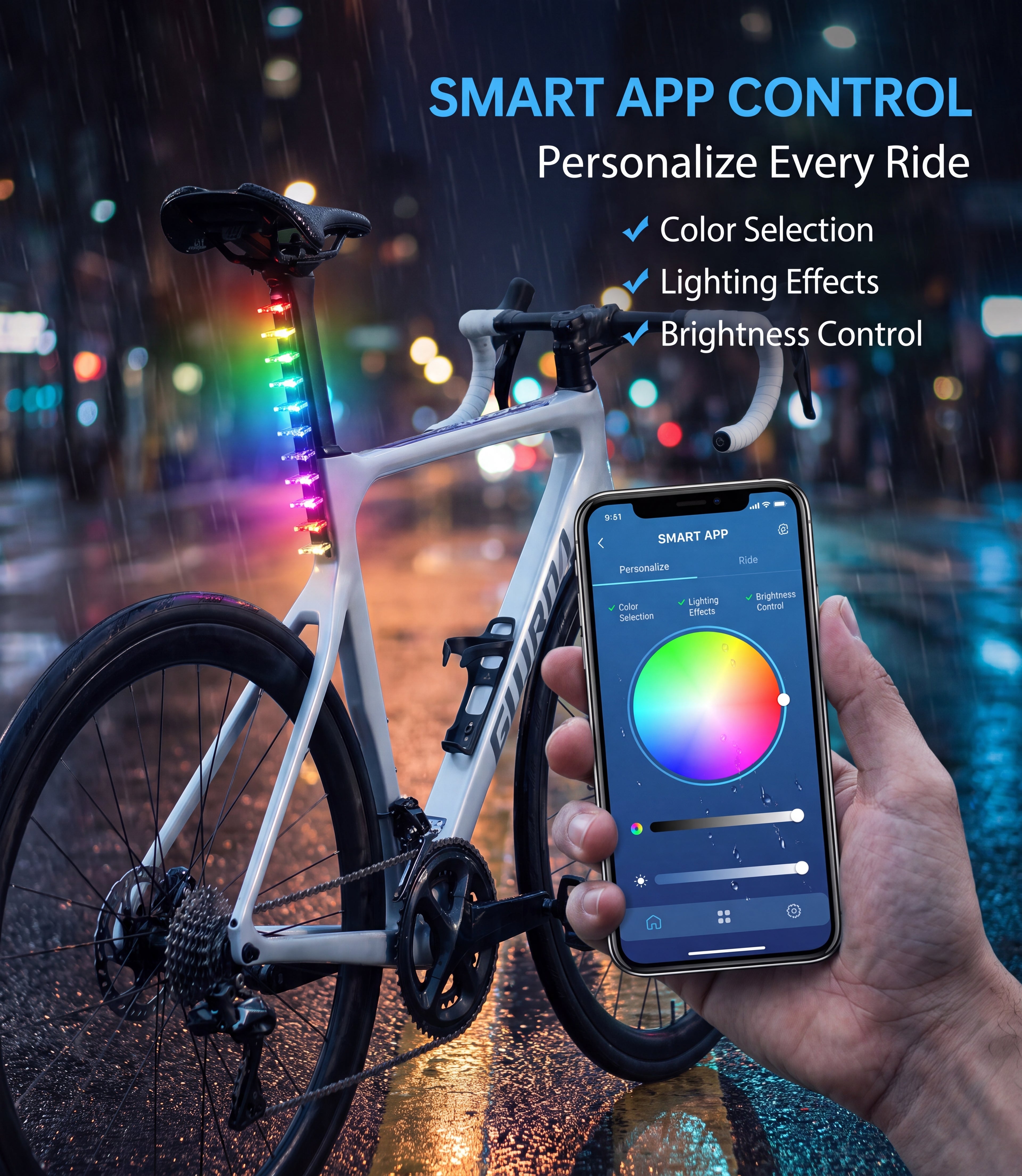 ECM New road bike tail light: features fast charging, ultra-long battery life, and app-controlled color and lighting mode switching