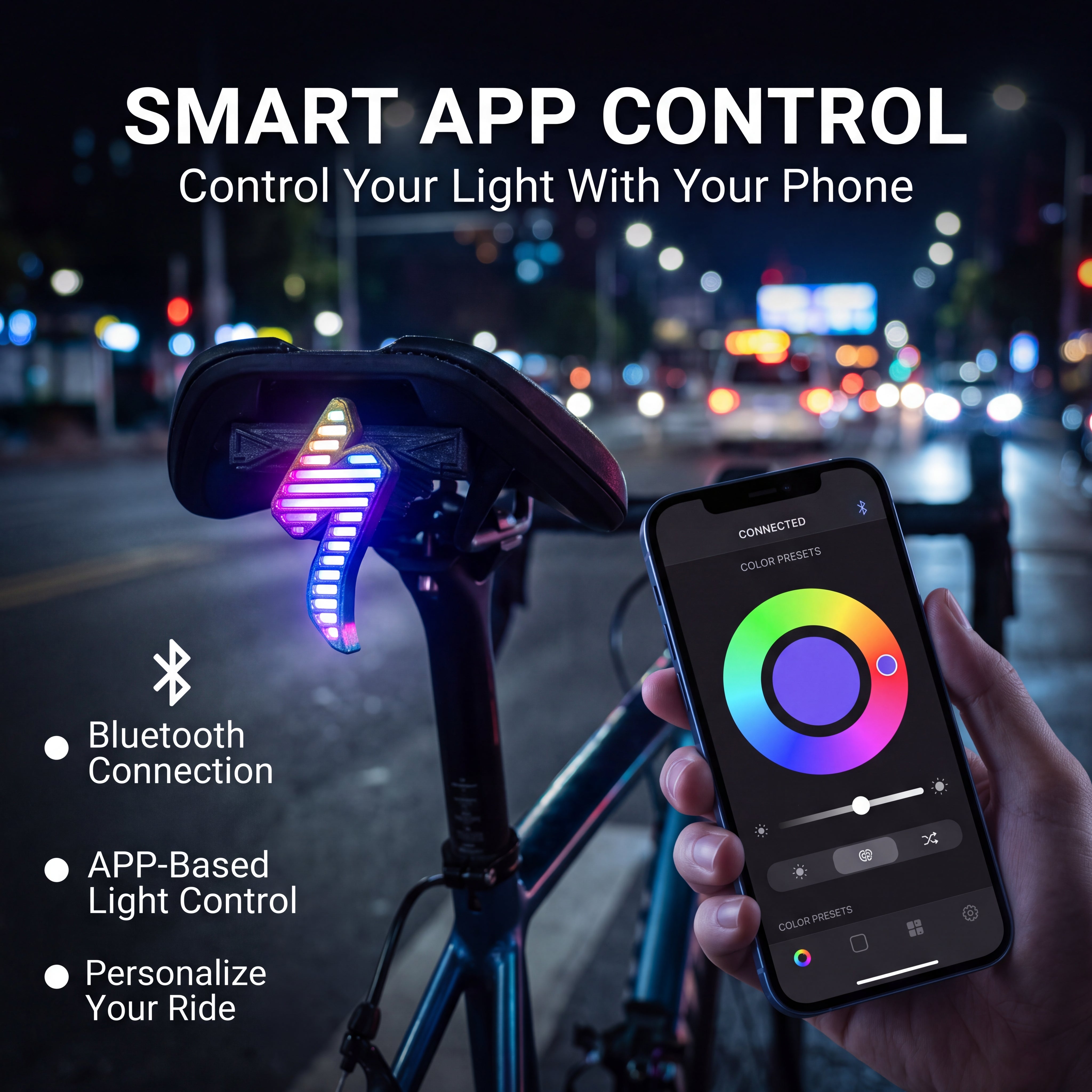 ECM All-New Titanium Alloy "Lightning" Tail Light – Rechargeable, Ultra-Long Battery Life, Waterproof, Lightweight (for Road Bikes), App-Controlled Color Customization.
