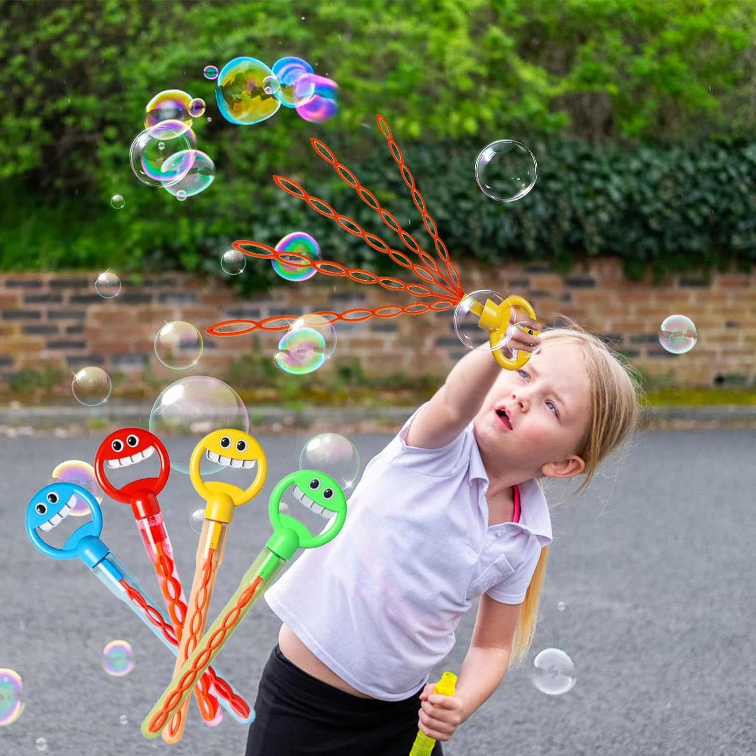 ECM Smiley Face Bubble Wand with Bubble Refill, Kids Bubble Wand Toy, Bubble Machine for Summer Toy Party, Outdoor Activities, Kids Gifts