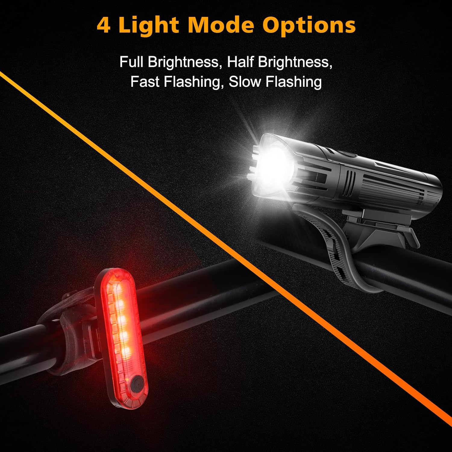 ECM Bike Light Set, Powerful Bicycle Front and Tail Light, Super Bright USB Rechargeable, 4 Light Modes, Easy to Install, Suitable for Road Mountain Bikes