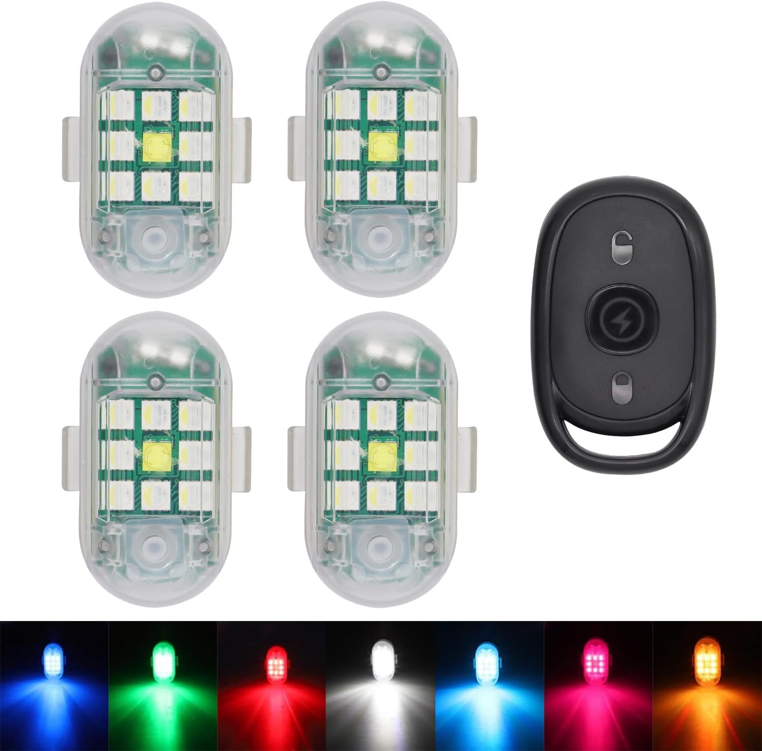 ECM wireless remote control LED strobe light, 8 colors switching USB charging waterproof anti-collision LED emergency warning light suitable for cars motorcycles bicycles drones and other multi-purpose