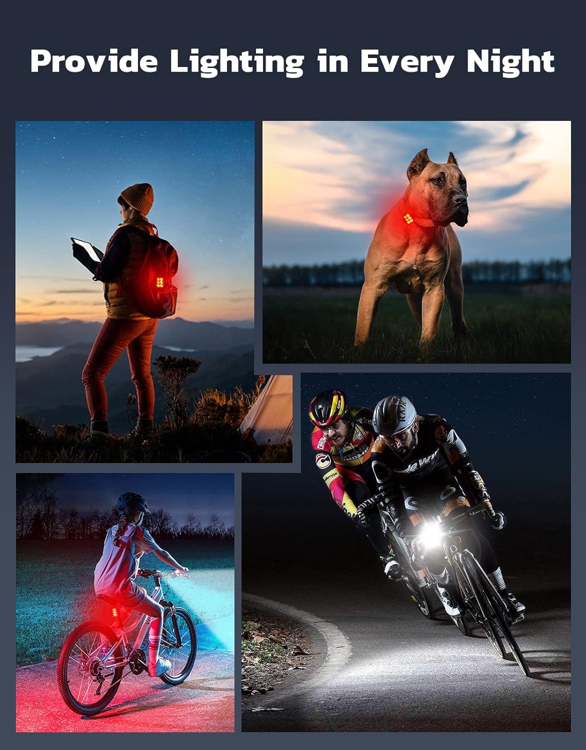 ECM Bicycle Front and Tail Light Set USB Rechargeable Front and Rear Bike Lights Waterproof IP65 Multiple Modes Easy to Install