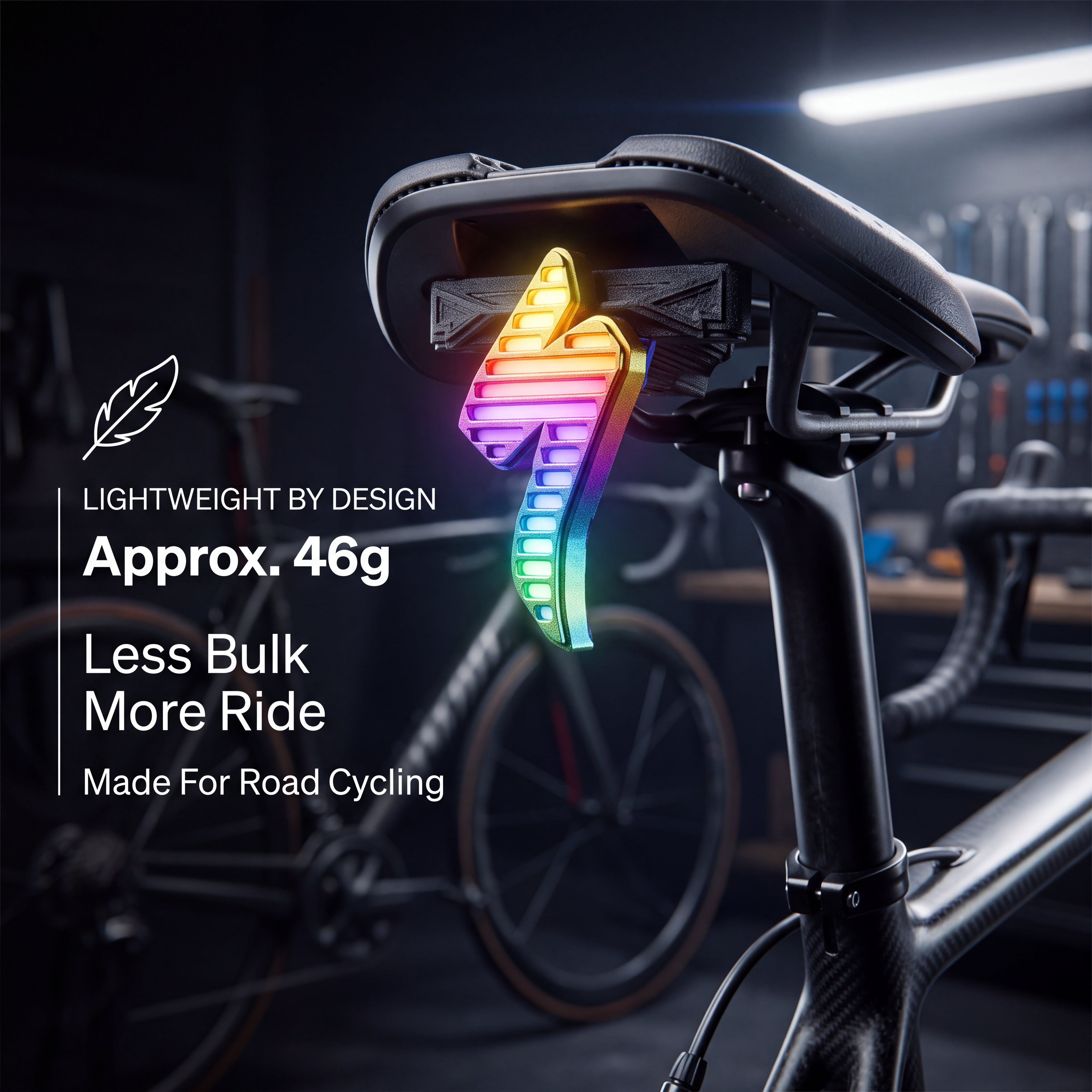 ECM All-New Titanium Alloy "Lightning" Tail Light – Rechargeable, Ultra-Long Battery Life, Waterproof, Lightweight (for Road Bikes), App-Controlled Color Customization.