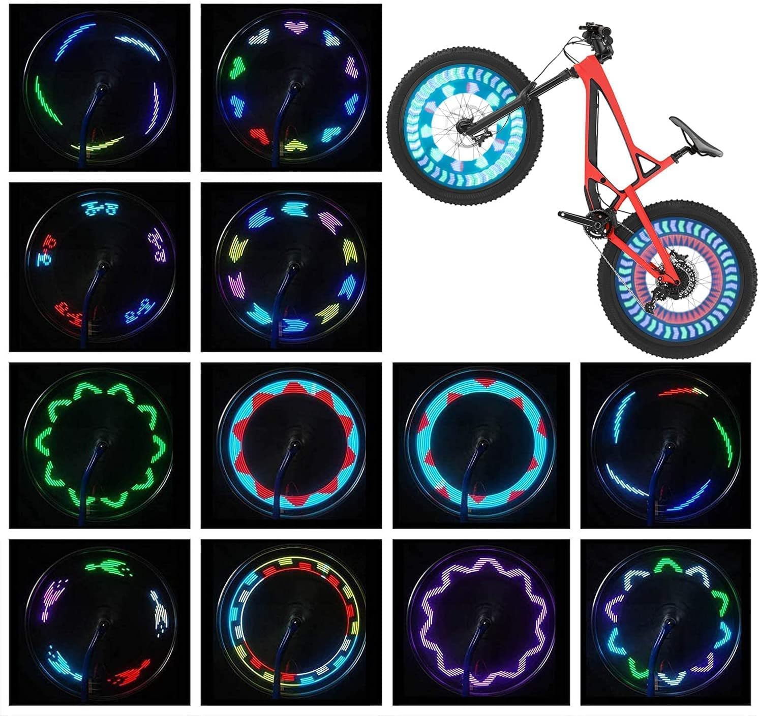 ECM Bicycle Wheel Light Waterproof LED Bicycle Spoke Light Safety Tire Light - Great Gift for Kids Adults - 32 Different Pattern Changes - Bicycle Accessories