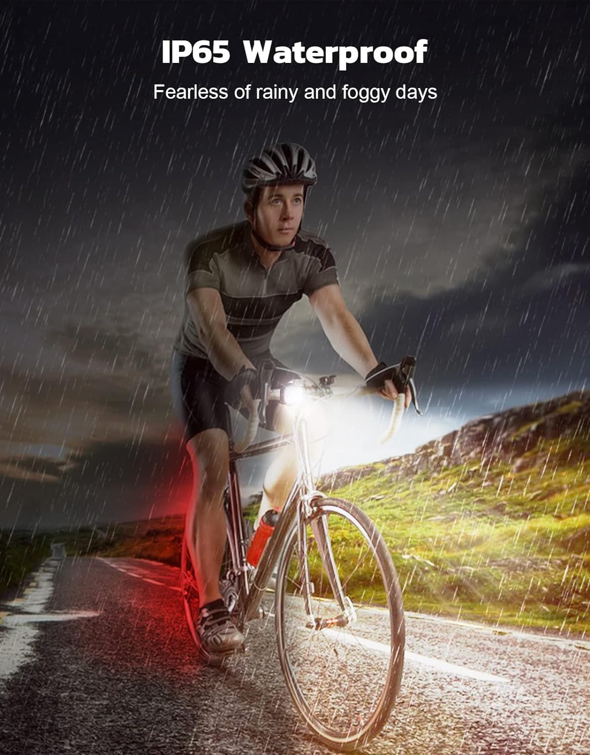 ECM Bicycle Front and Tail Light Set USB Rechargeable Front and Rear Bike Lights Waterproof IP65 Multiple Modes Easy to Install