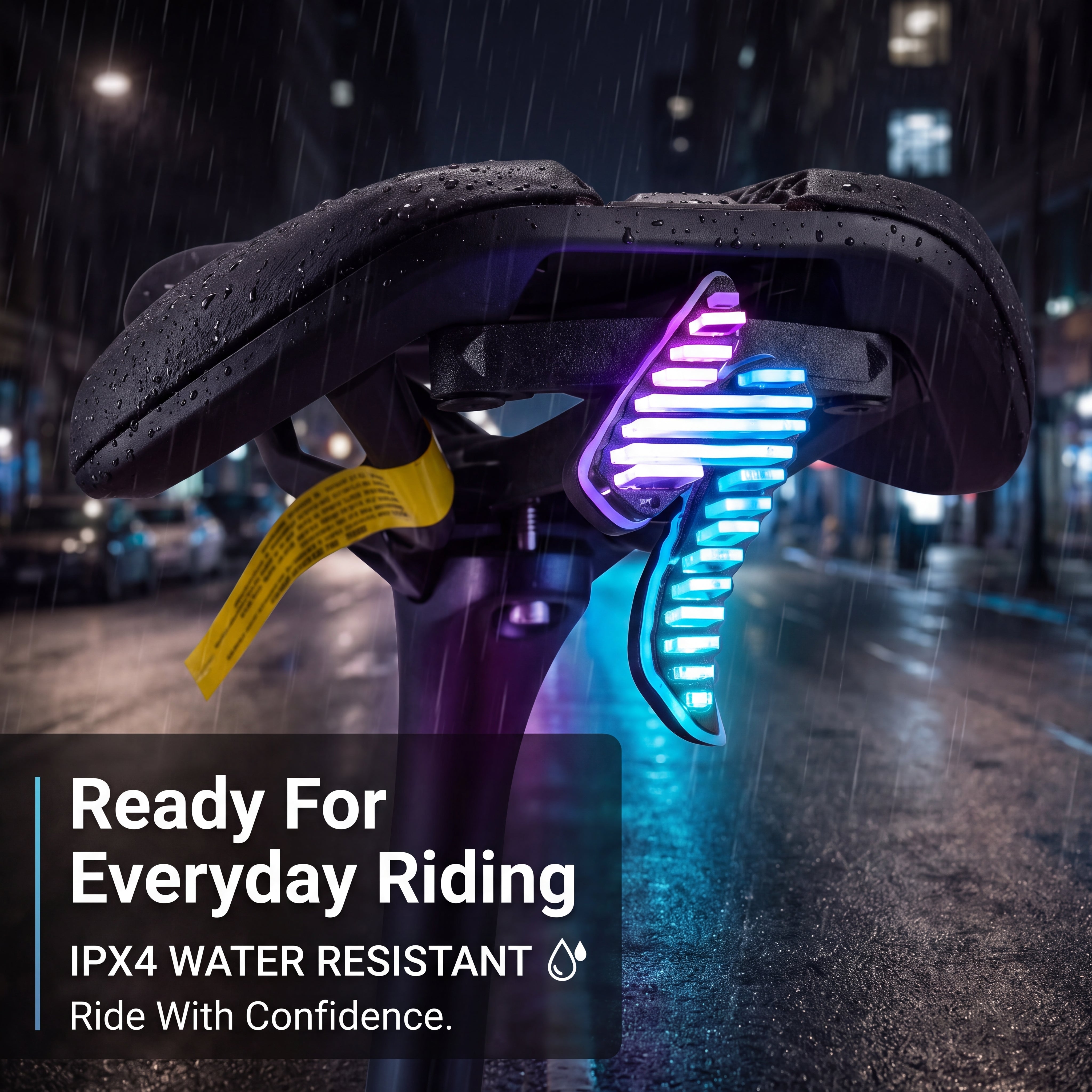 ECM New Road Bike Tail Light: Sleek "Lightning" Design, Rechargeable, Long Battery Life, Waterproof, and App-Controlled Color/Lighting Modes.