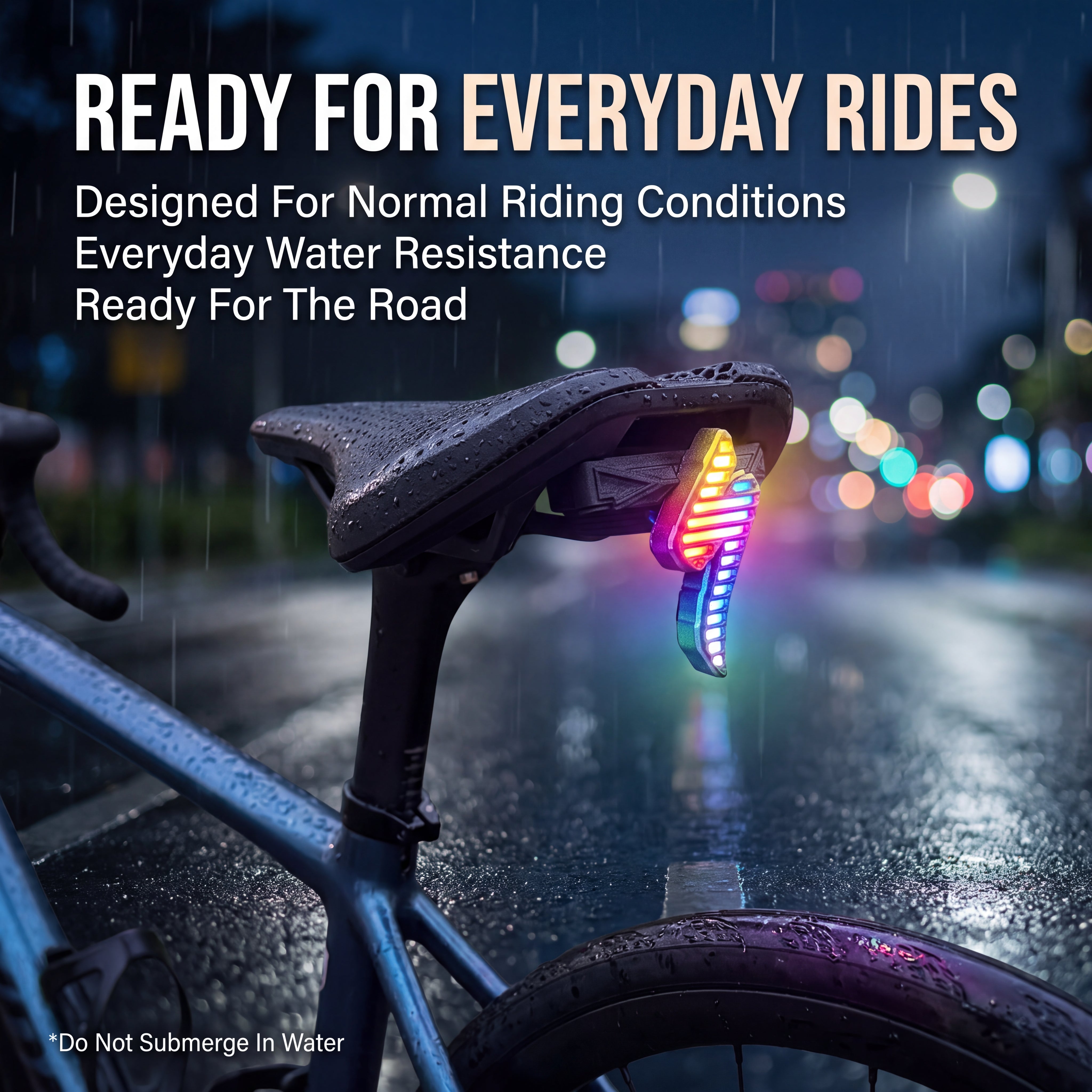 ECM All-New Titanium Alloy "Lightning" Tail Light – Rechargeable, Ultra-Long Battery Life, Waterproof, Lightweight (for Road Bikes), App-Controlled Color Customization.