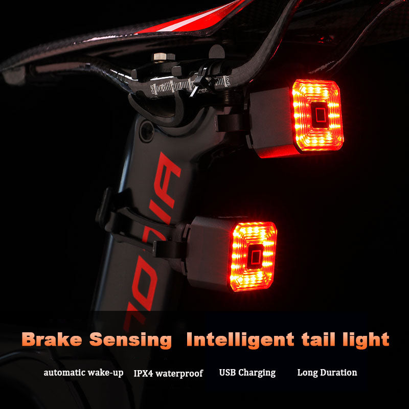 ECM bicycle smart brake tail light USB charging reminder light warning light mountain road bike riding equipment