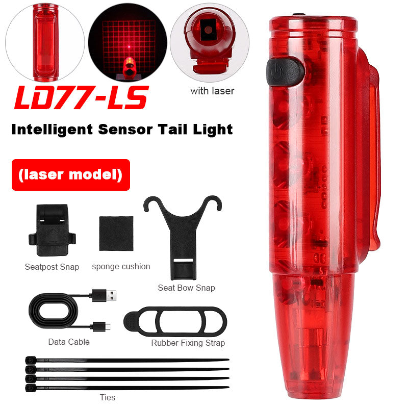 ECM bicycle intelligent induction laser taillight waterproof long battery life Type-C charging dual bracket riding taillight