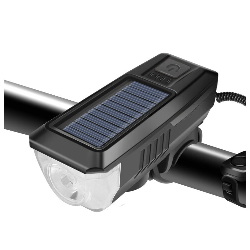 ECM new solar charging bicycle headlight USB charging headlight with horn night riding lighting mountain bike headlight