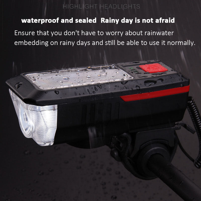ECM new solar charging bicycle headlight USB charging headlight with horn night riding lighting mountain bike headlight