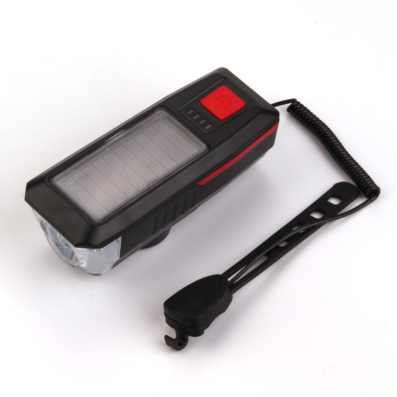 ECM new solar charging bicycle headlight USB charging headlight with horn night riding lighting mountain bike headlight