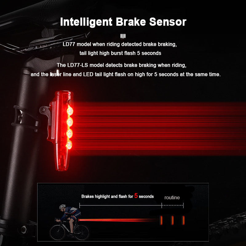 ECM bicycle intelligent induction laser taillight waterproof long battery life Type-C charging dual bracket riding taillight