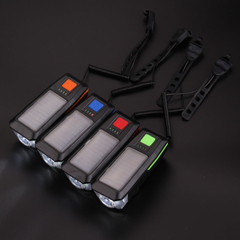 ECM new solar charging bicycle headlight USB charging headlight with horn night riding lighting mountain bike headlight