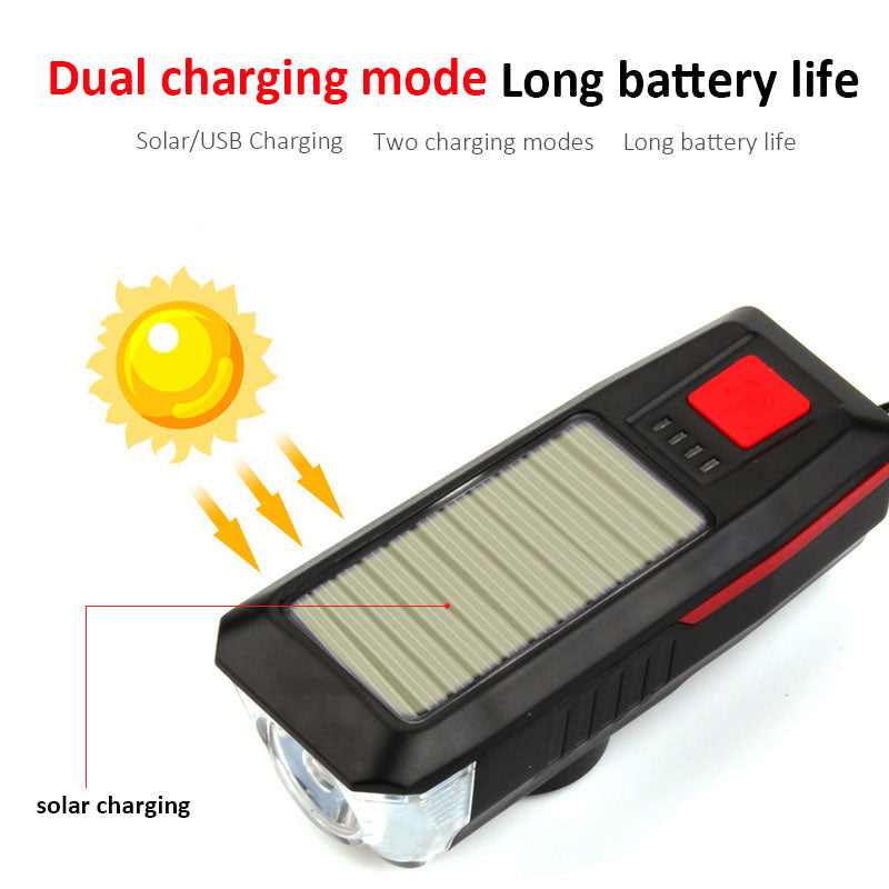 ECM new solar charging bicycle headlight USB charging headlight with horn night riding lighting mountain bike headlight