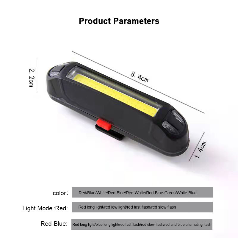 ECM bicycle taillight USB charging flashing dual-color warning light COB high-brightness riding light bicycle riding equipment