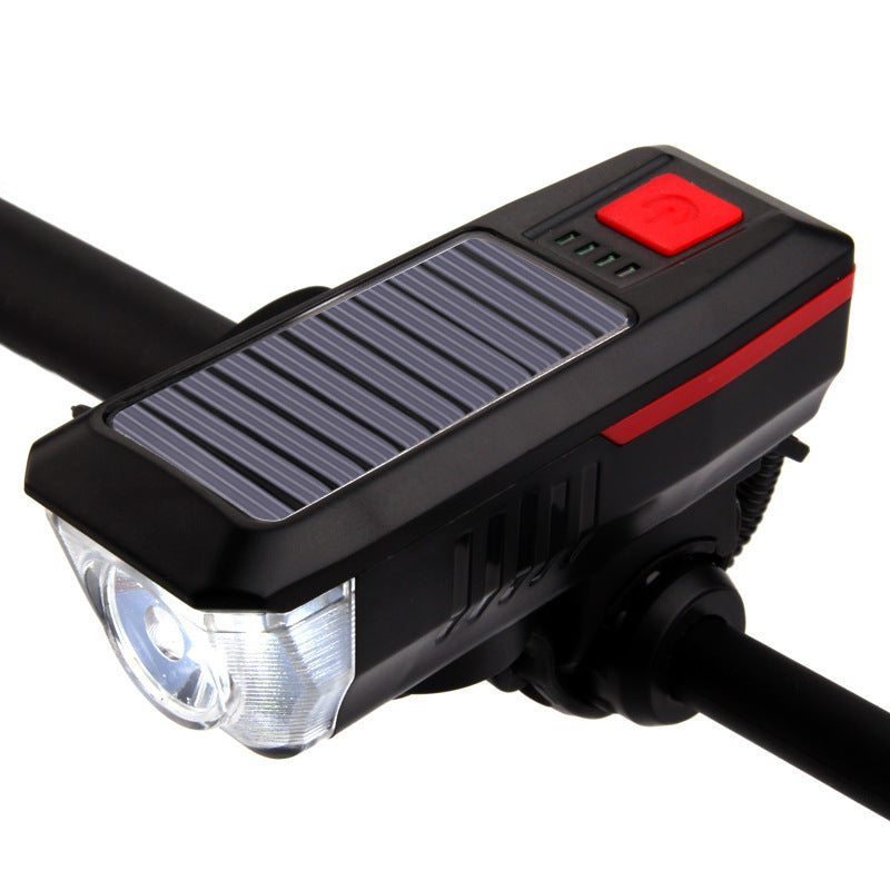 ECM new solar charging bicycle headlight USB charging headlight with horn night riding lighting mountain bike headlight