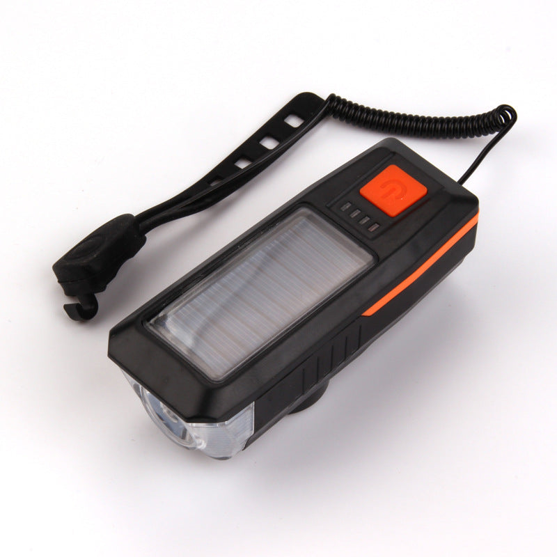 ECM new solar charging bicycle headlight USB charging headlight with horn night riding lighting mountain bike headlight