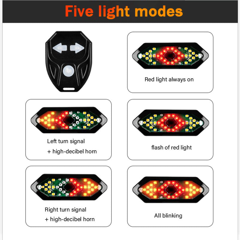 ECM Bicycle Turn Tail Light USB Rechargeable Bicycle LED Tail Light Wireless Remote Control Turn Signal Warning Light Cycling Equipment