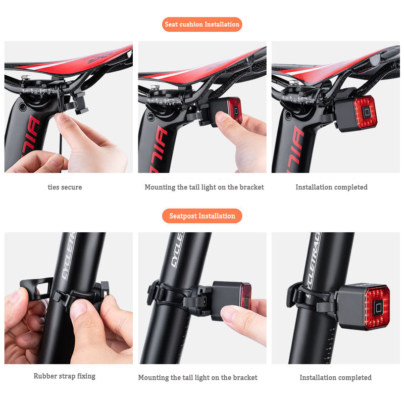 ECM bicycle smart brake tail light USB charging reminder light warning light mountain road bike riding equipment