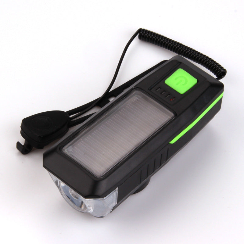 ECM new solar charging bicycle headlight USB charging headlight with horn night riding lighting mountain bike headlight