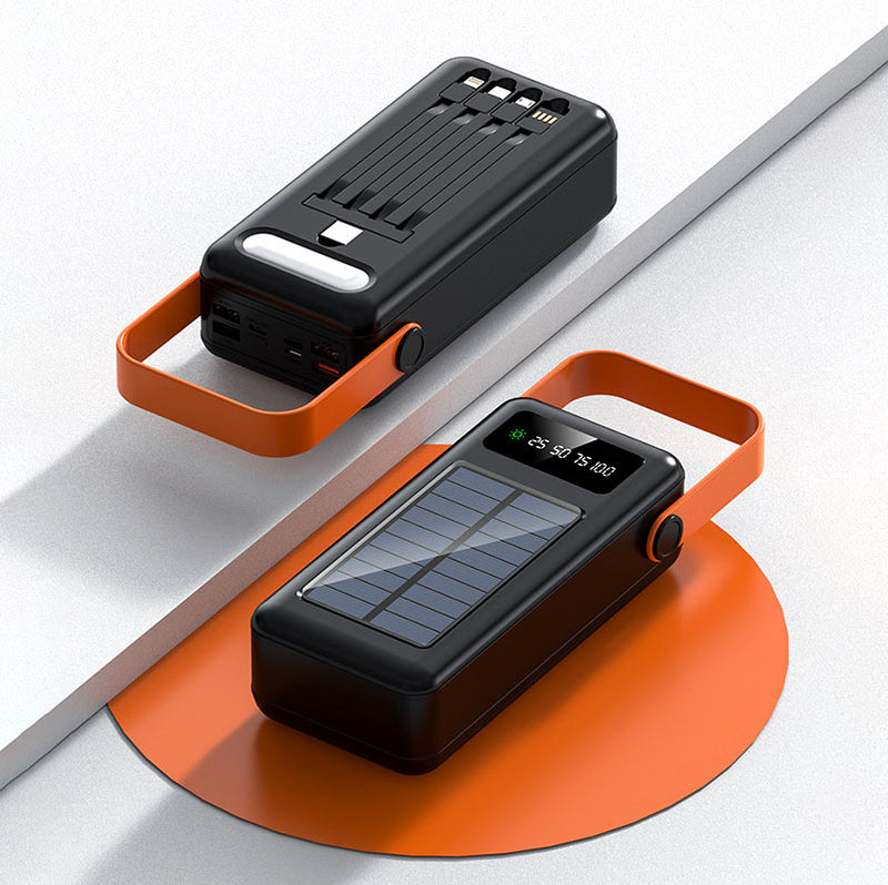 ECM large capacity ultra-large mAh outdoor travel solar power bank with built-in data cable power bank