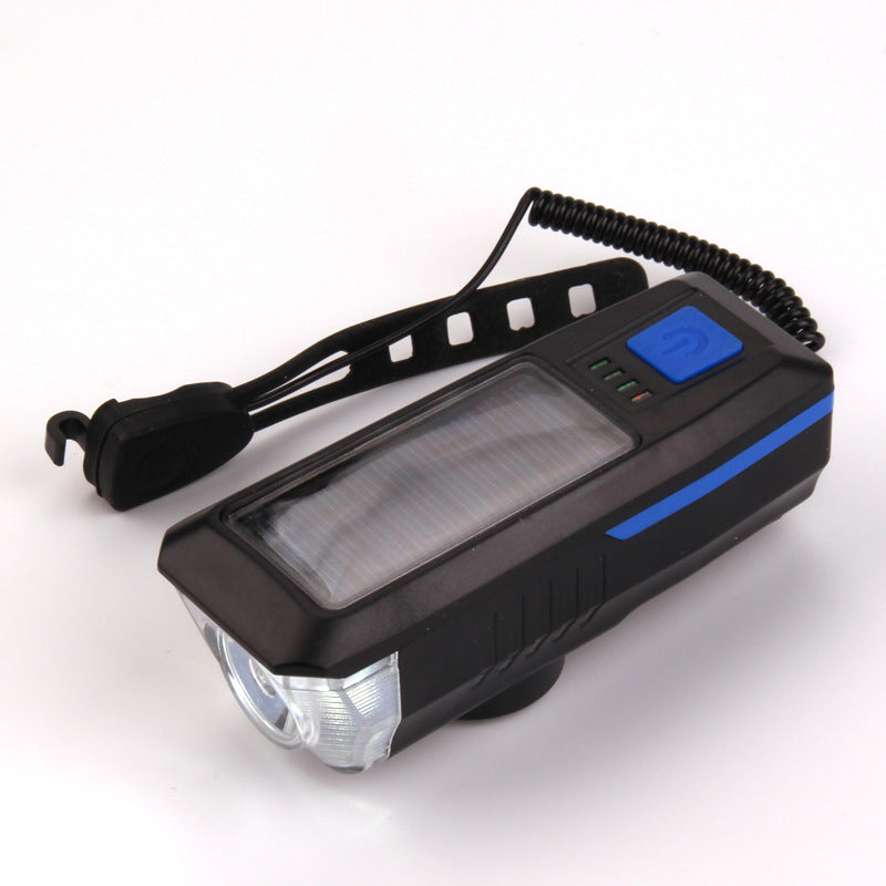 ECM new solar charging bicycle headlight USB charging headlight with horn night riding lighting mountain bike headlight