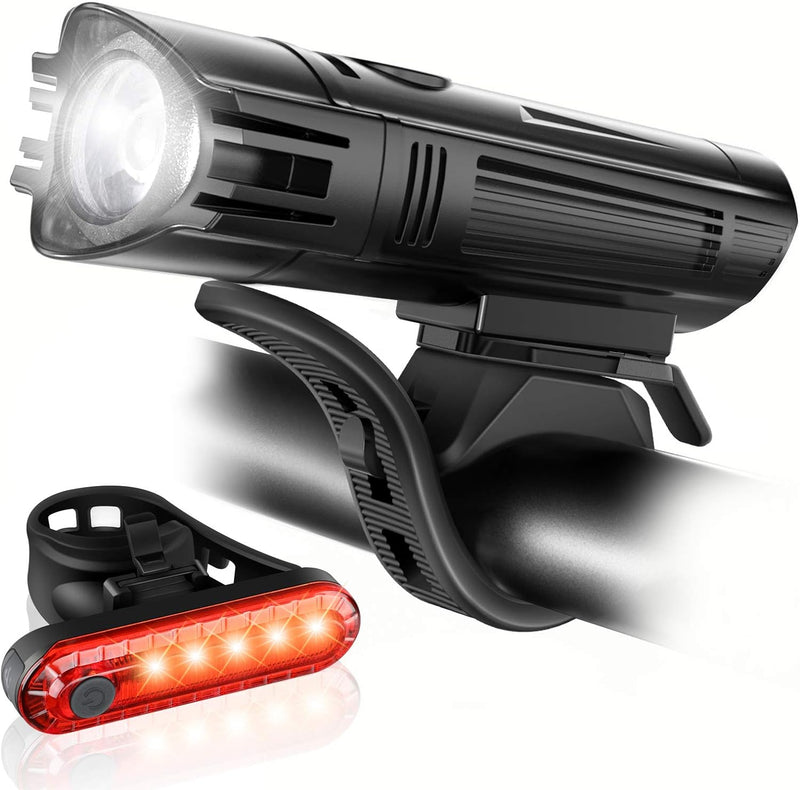 ECM Bike Light Set, Powerful Bicycle Front and Tail Light, Super Bright USB Rechargeable, 4 Light Modes, Easy to Install, Suitable for Road Mountain Bikes