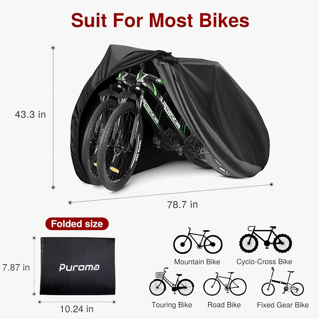 ECM Bike Cover Outdoor Waterproof Bicycle Covers Rain Sun UV Dust Wind Proof with Lock Hole for Mountain Road Electric Bike