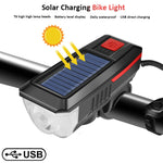 ECM new solar charging bicycle headlight USB charging headlight with horn night riding lighting mountain bike headlight